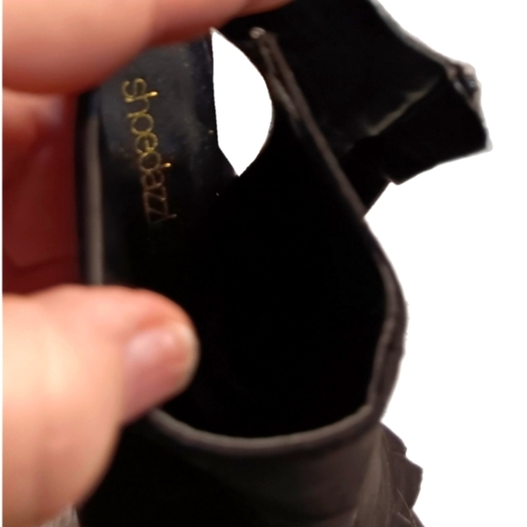 Ankle Wrap Whimsygoth Black Stelletto Bootie Chic W 8 Faux Suede Peep Toe Ruffle - Picture 6 of 7